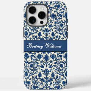 William Morris Distel damast Kobaltblauw & Wit iPhone 16 Pro Max Hoesje