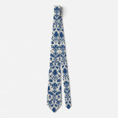 William Morris Distel damast Kobaltblauw & Wit Stropdas (Voorkant)