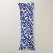 William Morris Distel Damast Navyblauw op Wit Lichaamskussen (Voorkant Verticaal)