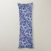 William Morris Distel Damast Navyblauw op Wit Lichaamskussen (Achterkant (Verticaal))