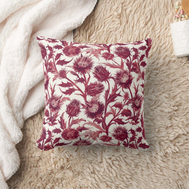 William Morris Distelbloem dieprood bordeauxrood Kussen (Deken)