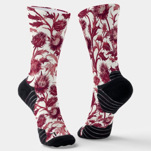 William Morris Distelbloem dieprood bordeauxrood Sokken (Gebogen)