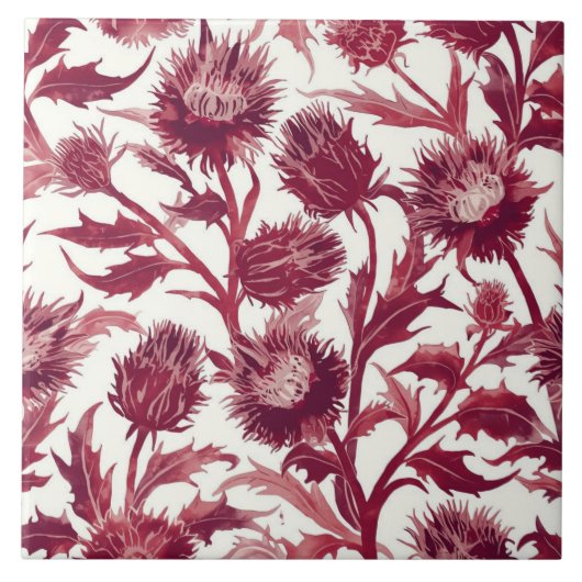 William Morris Distelbloem dieprood bordeauxrood Tegeltje (Voorkant)