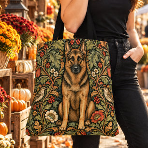 William Morris Duitse Herdershond Vintage Bloemen Tote Bag