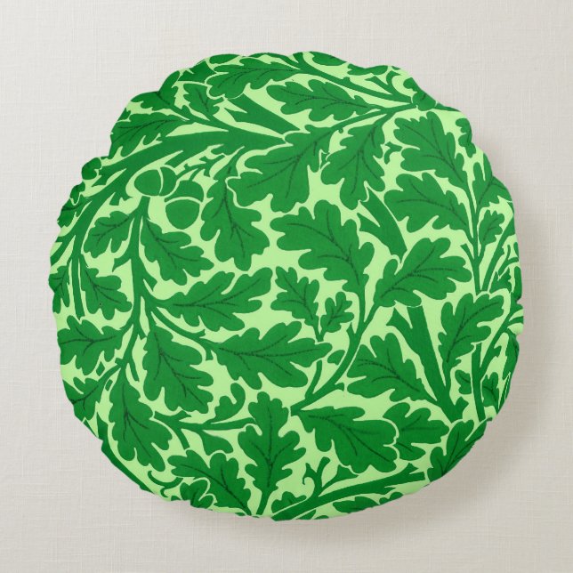 William Morris Eikenbladeren, Smaragdgroen Rond Kussen (Voorkant)