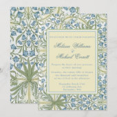 William Morris - Elegant Blauwe Belbloemen Bruilof Kaart (Voorkant / Achterkant)
