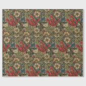 William Morris Elegant Bloemenpatroon Rood Groen Cadeaupapier (Vlak)