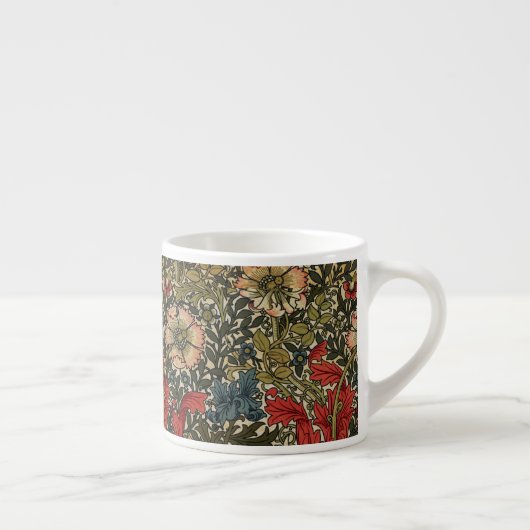 William Morris Elegant Bloemenpatroon Rood Groen Espresso Kop (Rechts)