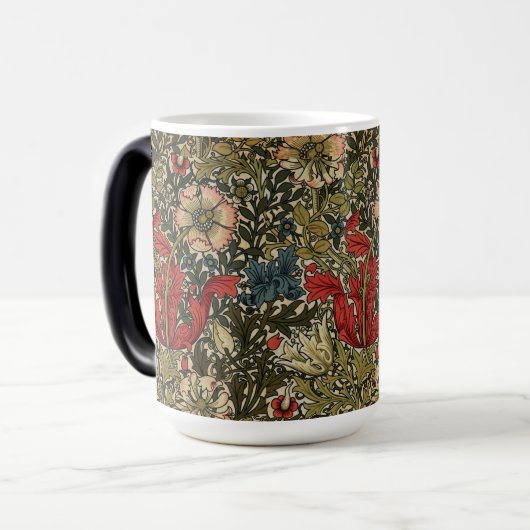 William Morris Elegant Bloemenpatroon Rood Groen Magische Mok (Voorkant links)