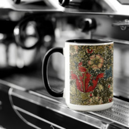 William Morris Elegant Bloemenpatroon Rood Groen Mok