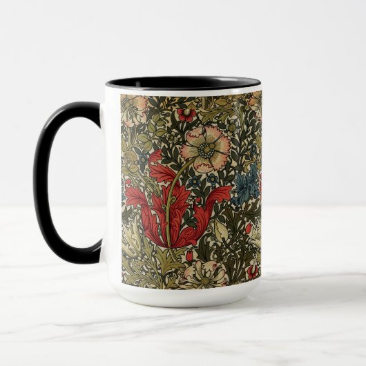 William Morris Elegant Bloemenpatroon Rood Groen Mok (Links)