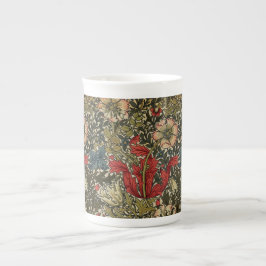 William Morris Elegant Bloemenpatroon Rood Groen Porselein Kop