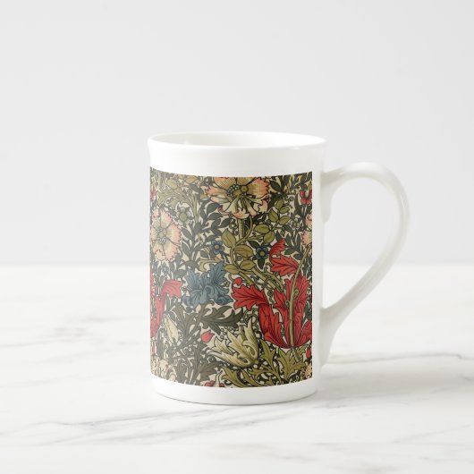 William Morris Elegant Bloemenpatroon Rood Groen Porselein Kop (Rechts)