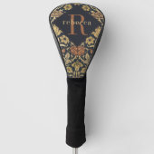 William Morris Elegant Gold Black Floral Monogram Golfheadcover (Voorkant)