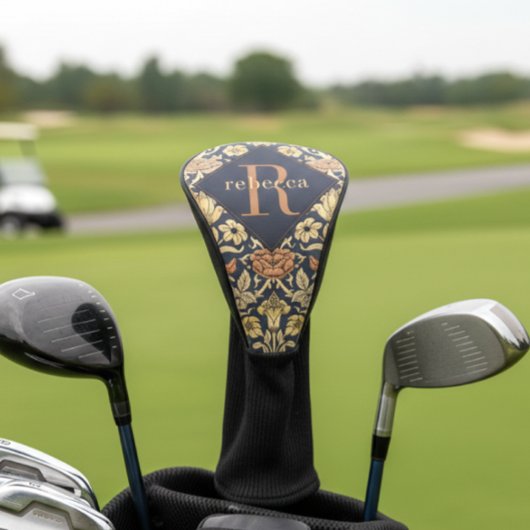 William Morris Elegant Gold Black Floral Monogram Golfheadcover