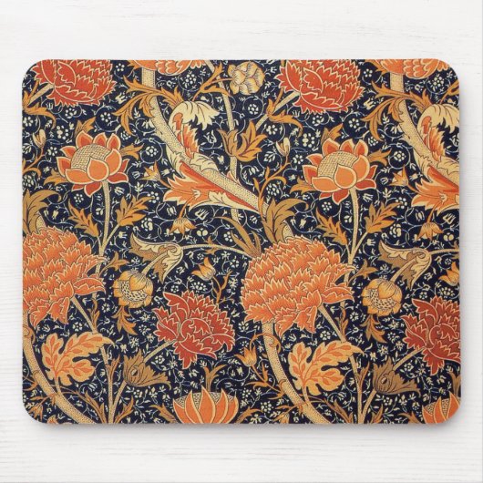 William Morris - Elegant Oranje Floral Pattern Muismat (Voorkant)