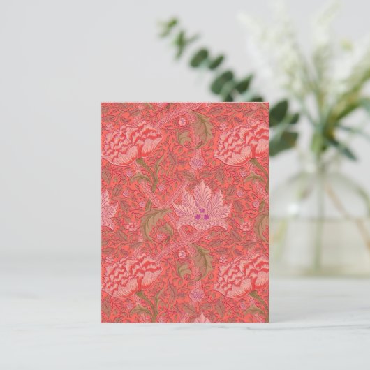 William Morris - Elegant Red & Pink Floral Briefkaart (Staand voorkant)