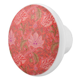 William Morris - Elegant Red & Pink Floral Keramische Knop