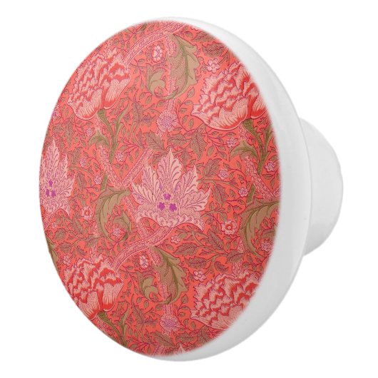 William Morris - Elegant Red & Pink Floral Keramische Knop (Rechts)