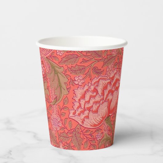William Morris - Elegant Red & Pink Floral Papieren Bekers (Achterkant)