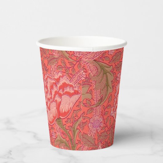 William Morris - Elegant Red & Pink Floral Papieren Bekers (Rechts)