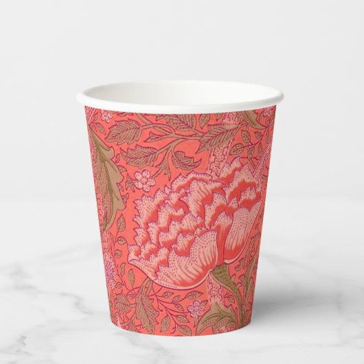 William Morris - Elegant Red & Pink Floral Papieren Bekers (Voorkant)
