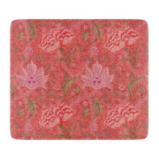 William Morris - Elegant Red & Pink Floral Snijplank (Voorkant)