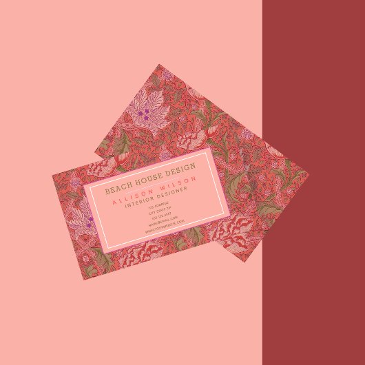 William Morris - Elegant Red & Pink Floral Visitekaartje