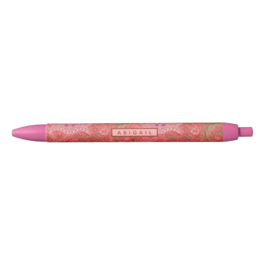William Morris - Elegant Red & Pink Floral Zwarte Inkt Pen (Voorkant)