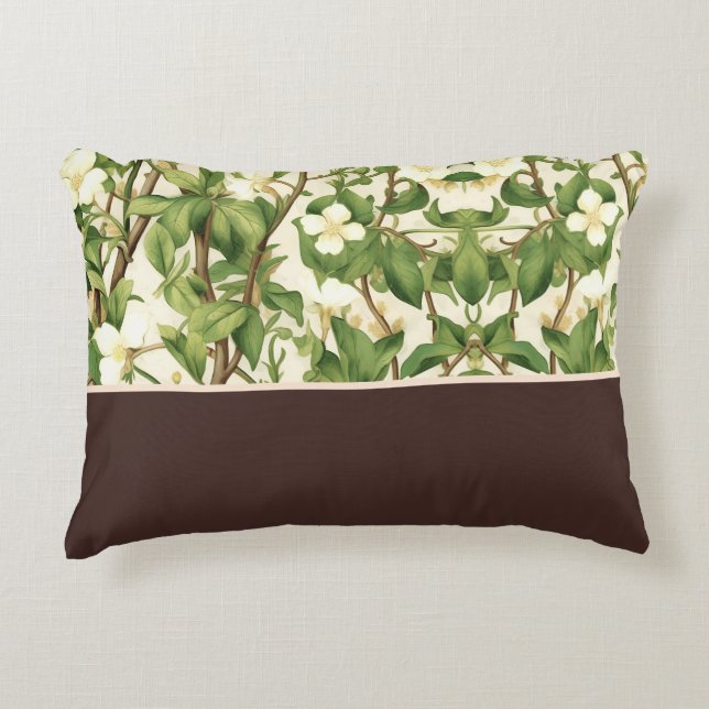 William Morris Elegant Witte & Groene Bloemboom Accent Kussen (Voorkant)