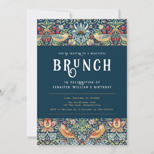 William Morris elegante blauwe Brunch uitnodiging (Voorkant)