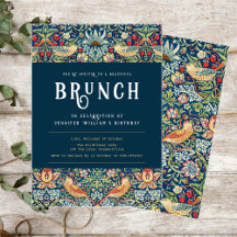 William Morris elegante blauwe brunch uitnodiging