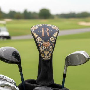 William Morris Elegante Goud Zwart Bloem Motief Mo Golfheadcover