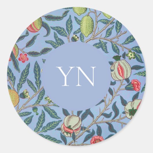 WILLIAM MORRIS ENVELOPE SEAL POMEGRANATE PATTERN RONDE STICKER (Voorkant)