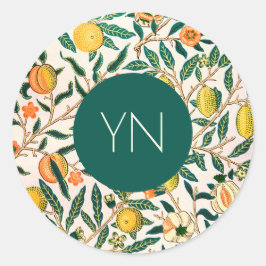 WILLIAM MORRIS ENVELOPE SEAL "YELLOW POMEGRANATES" RONDE STICKER