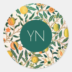 WILLIAM MORRIS ENVELOPE SEAL "YELLOW POMEGRANATES" RONDE STICKER