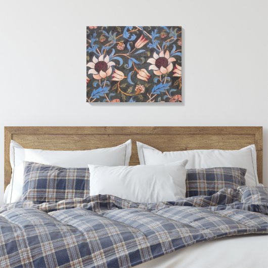 William Morris Evenlode Textile Floral Art Canvas Afdruk (Insitu (Slaapkamer))