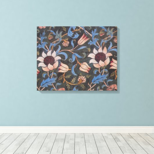 William Morris Evenlode Textile Floral Art Canvas Afdruk (Insitu (Houten vloer))