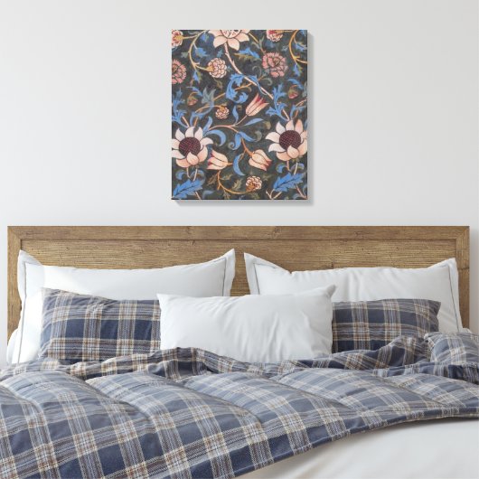 William Morris Evenlode Textile Floral Art Canvas Afdruk (Insitu (Slaapkamer))