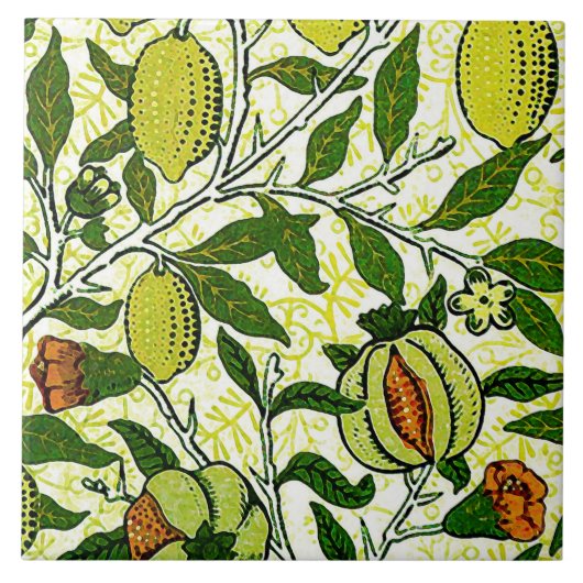 William Morris Exotic Fruit, Lemon Yellow & Coral Tegeltje (Voorkant)