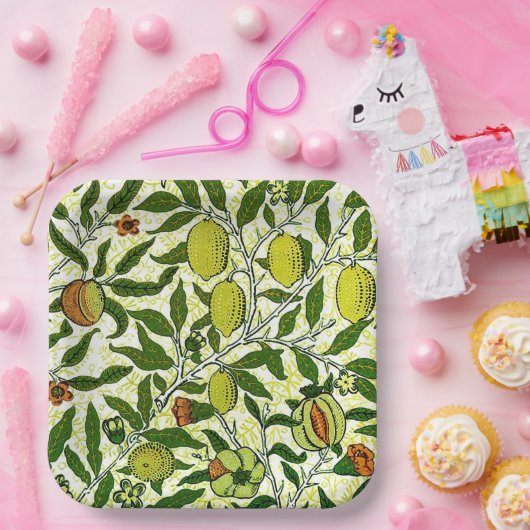 William Morris Exotic Fruit, Lemon Yellow Papieren Bordje (Feest)