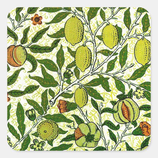 William Morris Exotic Fruit, Lemon Yellow Vierkante Sticker (Voorkant)