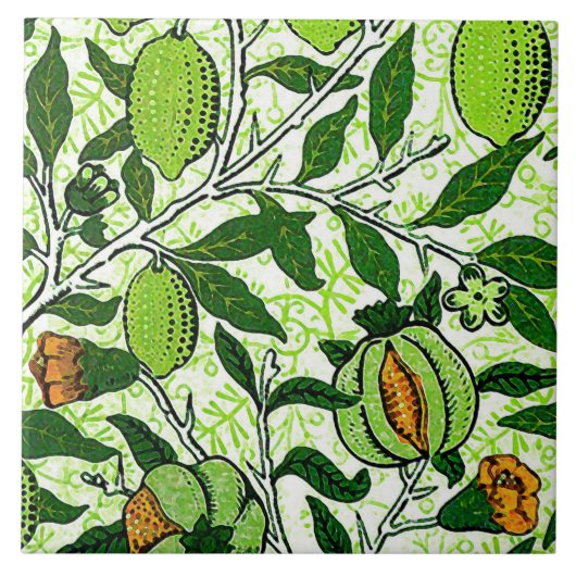 William Morris Exotic Fruit, Lime Green en Coral Tegeltje (Voorkant)