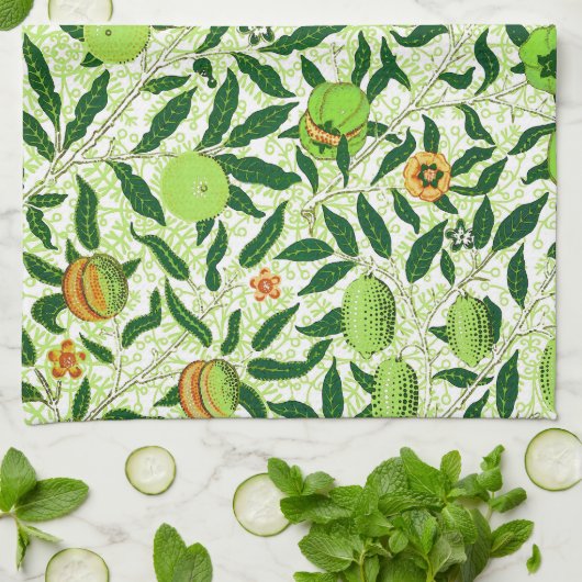 William Morris Exotic Fruit, Lime Green Theedoek (Gevouwen)