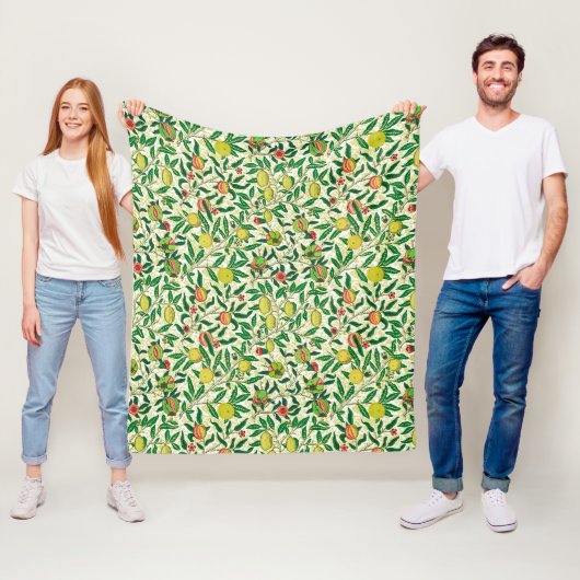 William Morris Exotisch Fruit, Citroen Geel Fleece Deken (In situ)