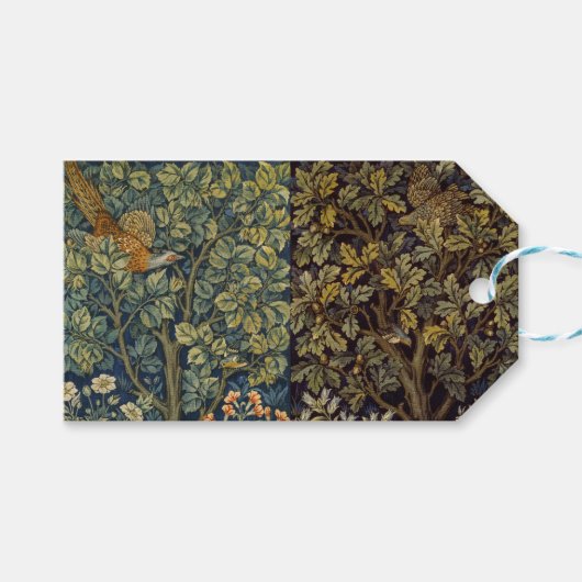 William Morris Fazant Vogel Boom Bloem Cadeaulabel (Voorkant (Horizontaal))