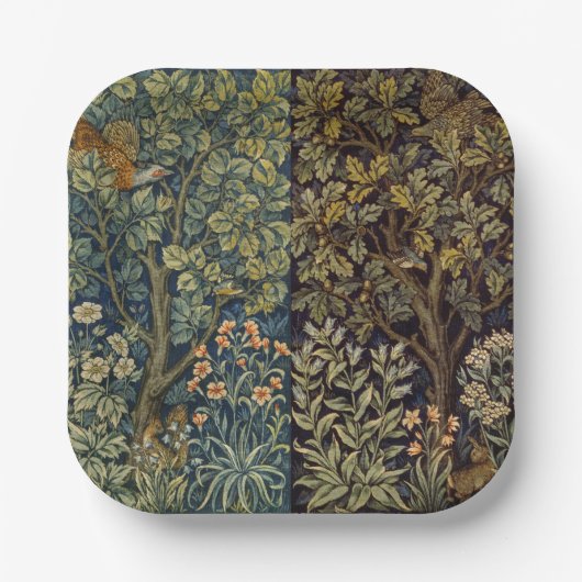 William Morris Fazant Vogel Boom Bloem Papieren Bordje (Voorkant)