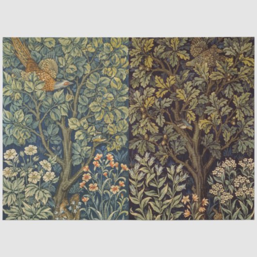 William Morris Fazant Vogel Boom Bloem Tissuepapier (Voorkant)