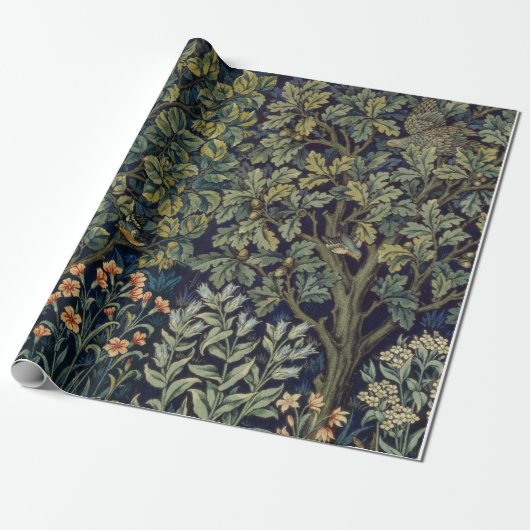 William Morris Fazant Vogel Boom Bos Cadeaupapier (Uitgerold)