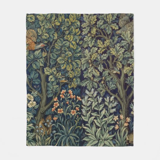 William Morris Fazant Vogel Boom Bos Fleece Deken (Voorkant)